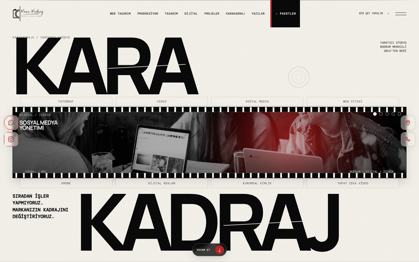 Karakadraj canlı web sitesinin masaüstü ana sayfa ekranı